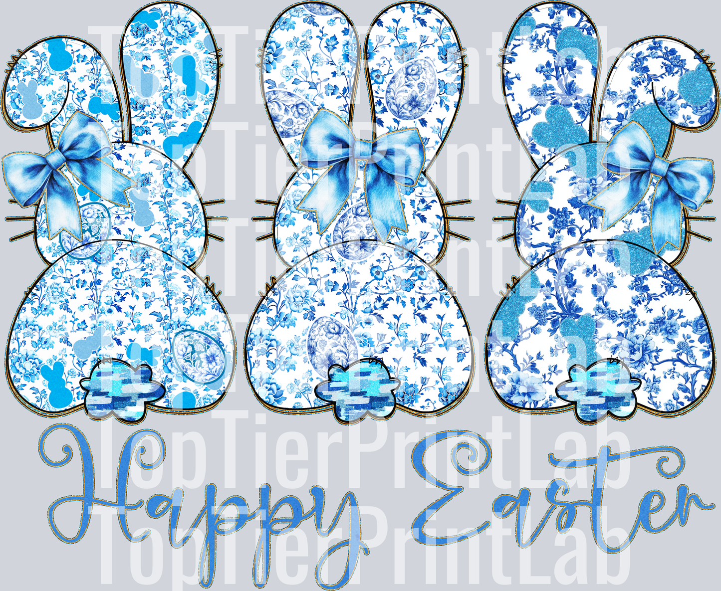 Easter Blue Floral Bunnies