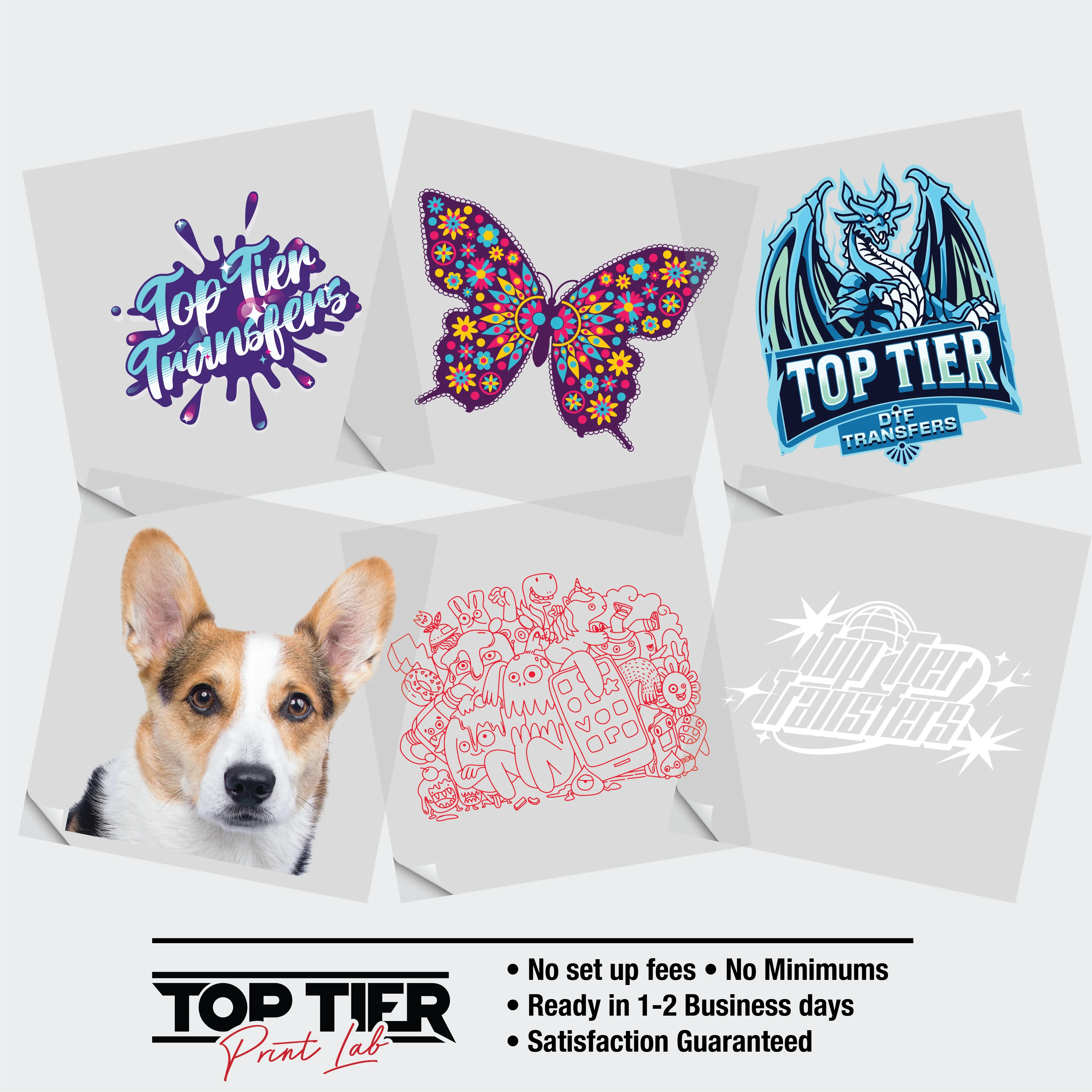 Dtf Transfers Example DTF Transfer Sample Pack (Limited 1 per order) – TopTierPrintLab